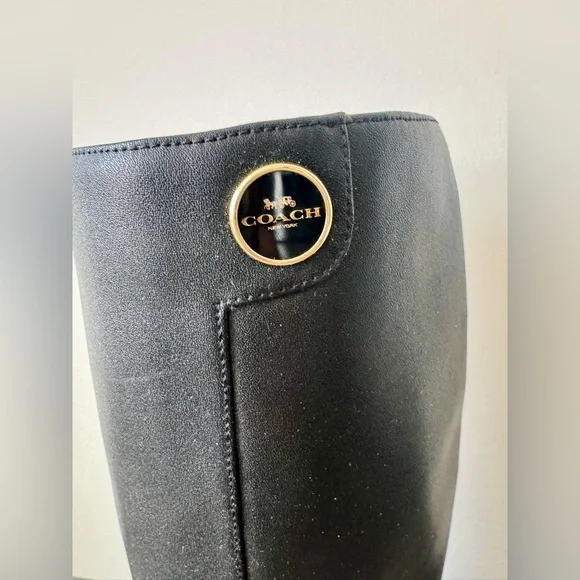 Coach Black Knee-High Block Heel Leather Boots 🖤 - Picture 14 of 16